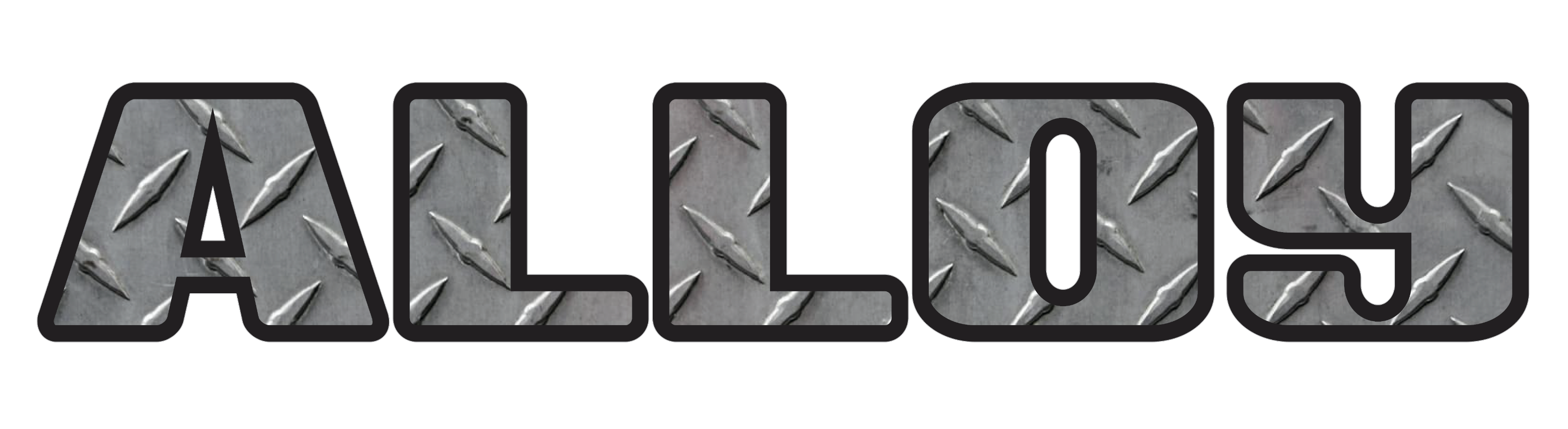 caplital block letters designed to look like metal which read ALLOY in all caps